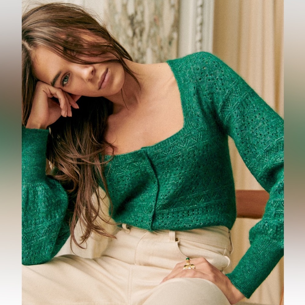 Sezane green Esmee cardigan